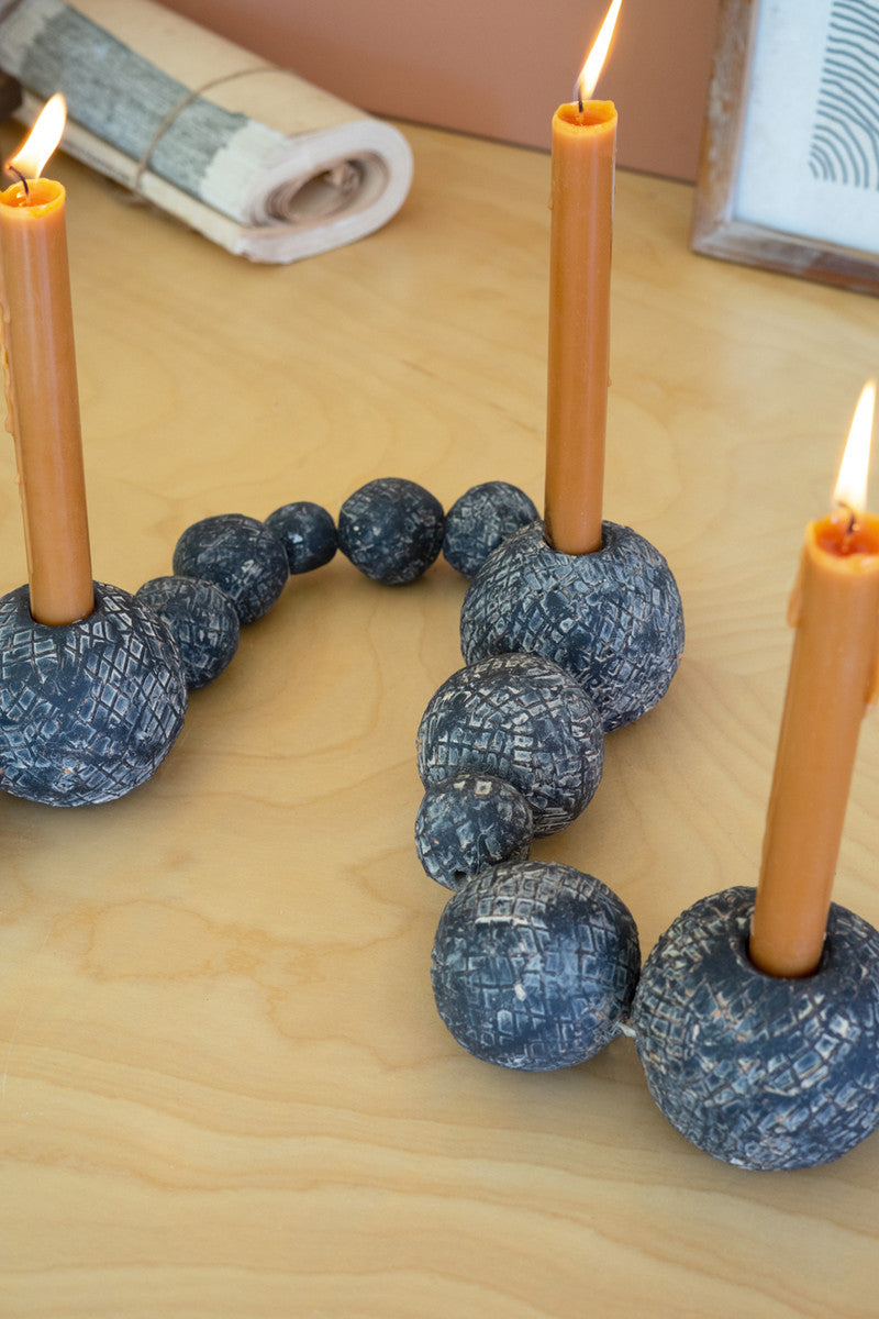 Black Tabletop Clay Beads Taper Holder By Kalalou | Candle Holders | Modishstore - 2