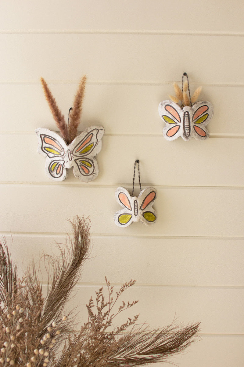 Hanging Clay Butterfly Bud Vases Set Of 3 By Kalalou | Vases | Modishstore - 4