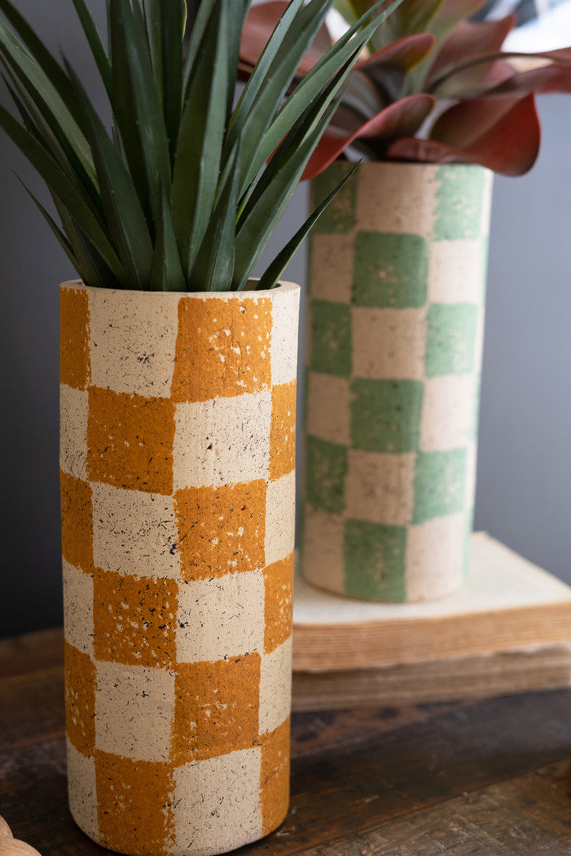 Checkered Clay Cylinder Vases Set Of 3 By Kalalou | Vases | Modishstore - 2