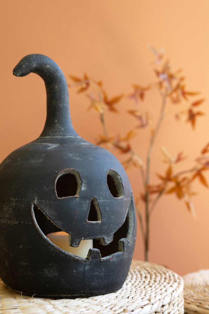 Black Clay Jack-O-Lanterns Set Of 2 By Kalalou | Lanterns | Modishstore - 2