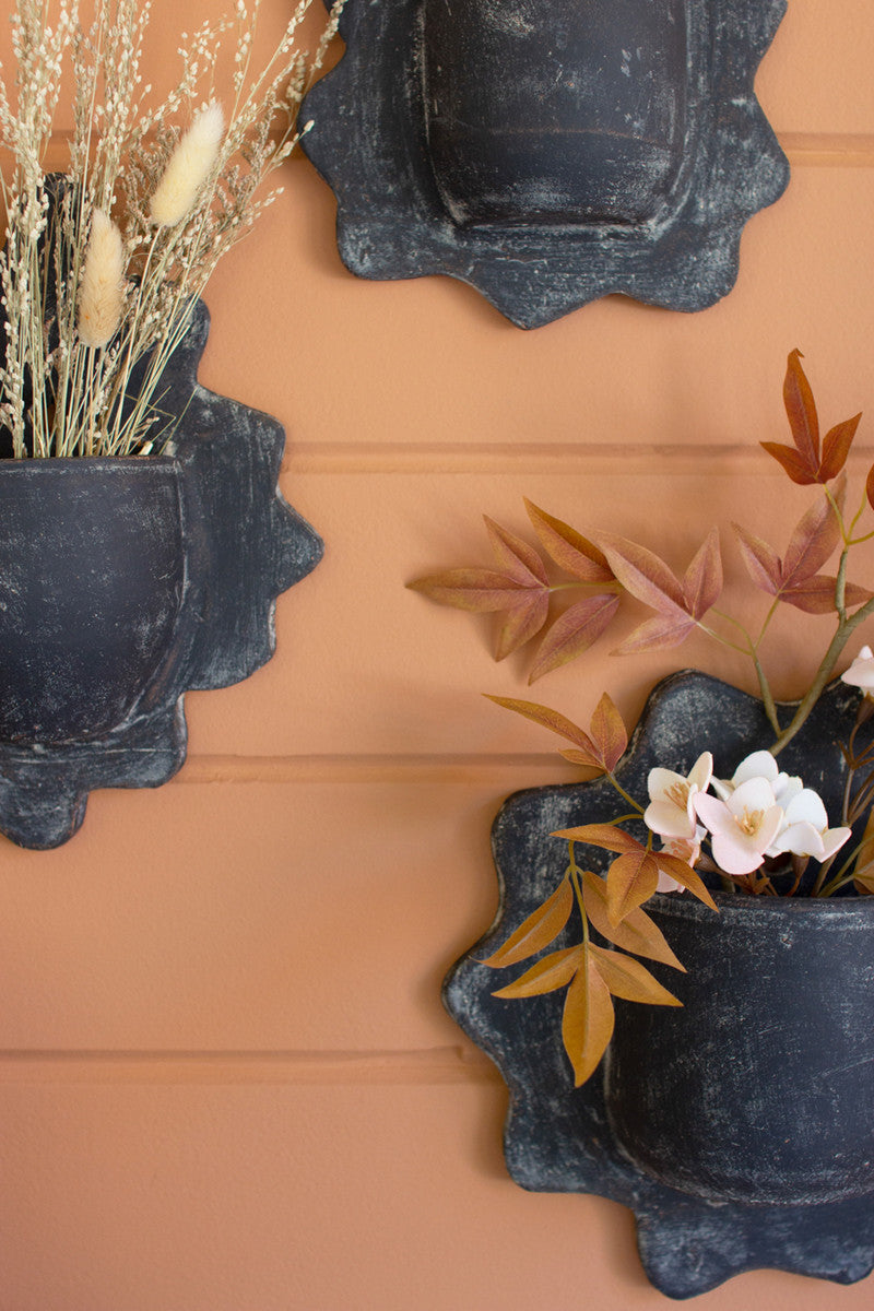 Black Wavy Clay Wall Planters Set Of 3 By Kalalou | Planters, Troughs & Cachepots | Modishstore - 3