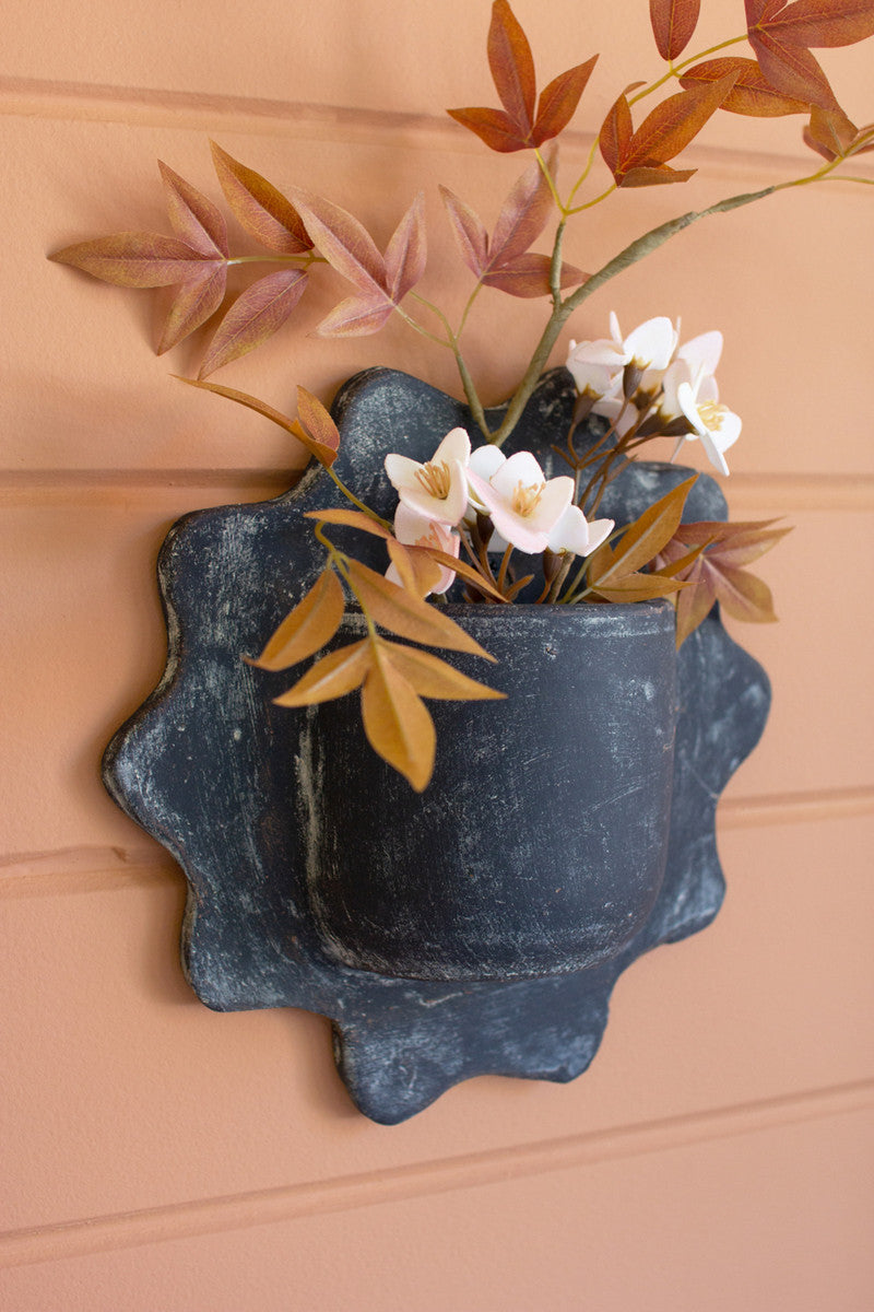 Black Wavy Clay Wall Planters Set Of 3 By Kalalou | Planters, Troughs & Cachepots | Modishstore - 2