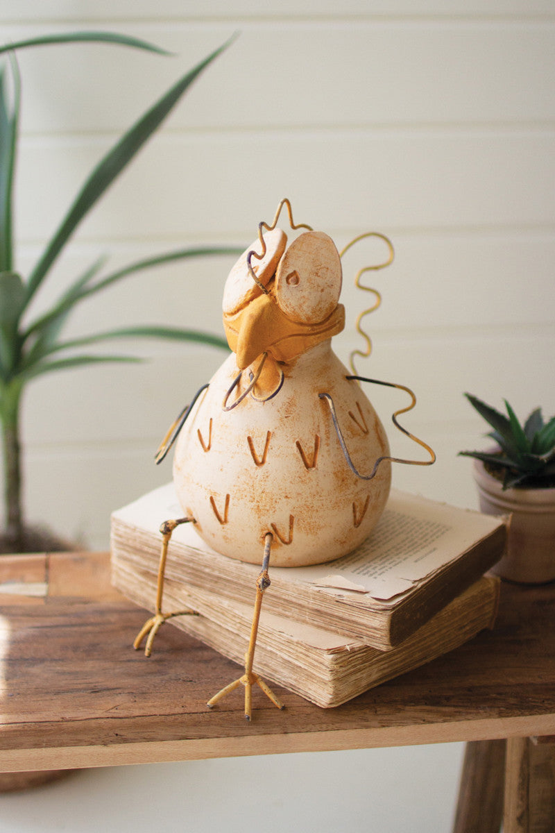 Clay And Wire Rooster Shelf Sitter By Kalalou | Animals & Pets | Modishstore