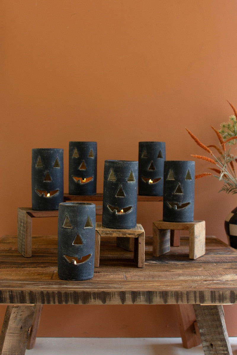 Tall Black Clay Jack-O-Lantern By Kalalou | Lanterns | Modishstore - 1
