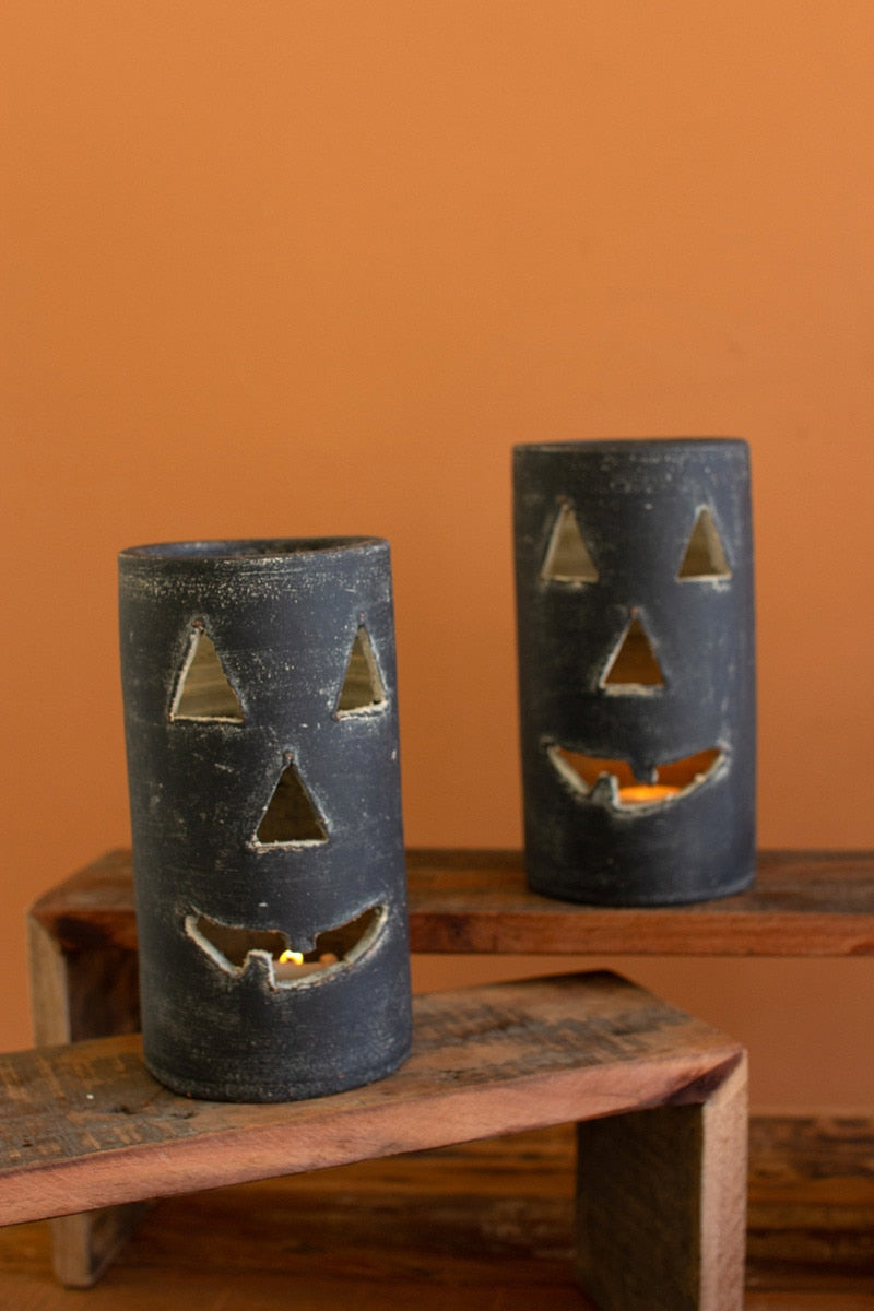 Tall Black Clay Jack-O-Lantern By Kalalou | Lanterns | Modishstore - 2