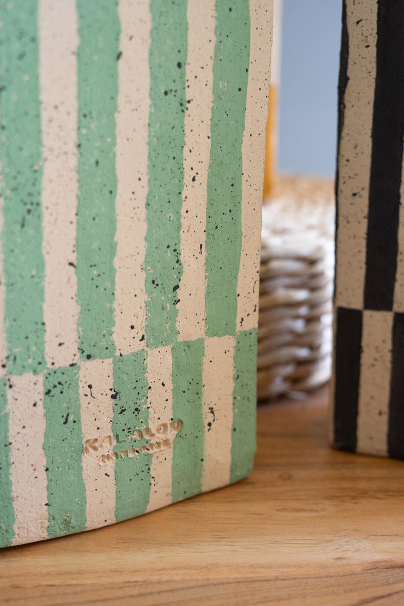 Set Of Three Clay Rectangle Striped Vases By Kalalou | Vases | Modishstore - 3