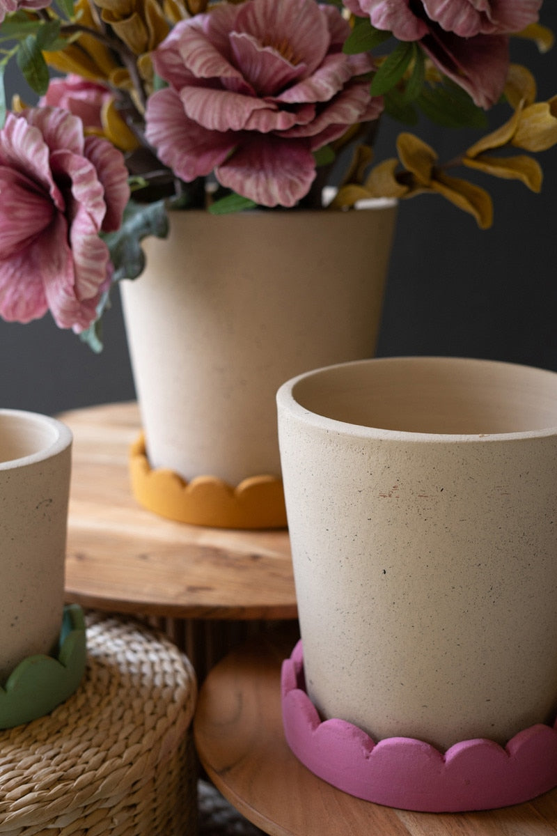 Set Of Three Scalloped Clay Planters By Kalalou | Planters, Troughs & Cachepots | Modishstore - 2
