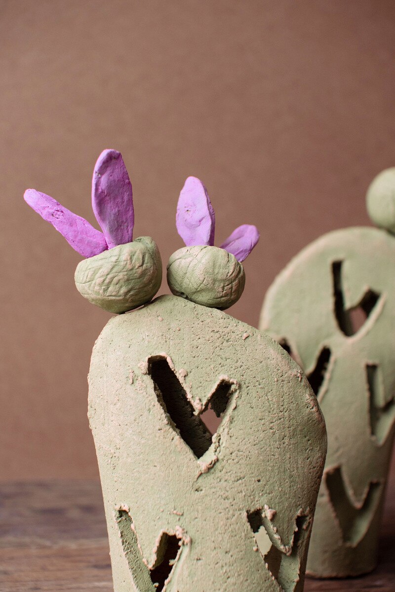 Set Of Two Prickly Pear Clay Luminaries (Min 2) By Kalalou