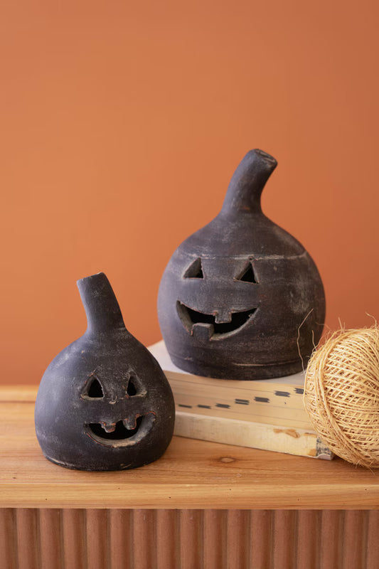 Set Of Two Small Clay Jack-O-Lanterns - Black By Kalalou