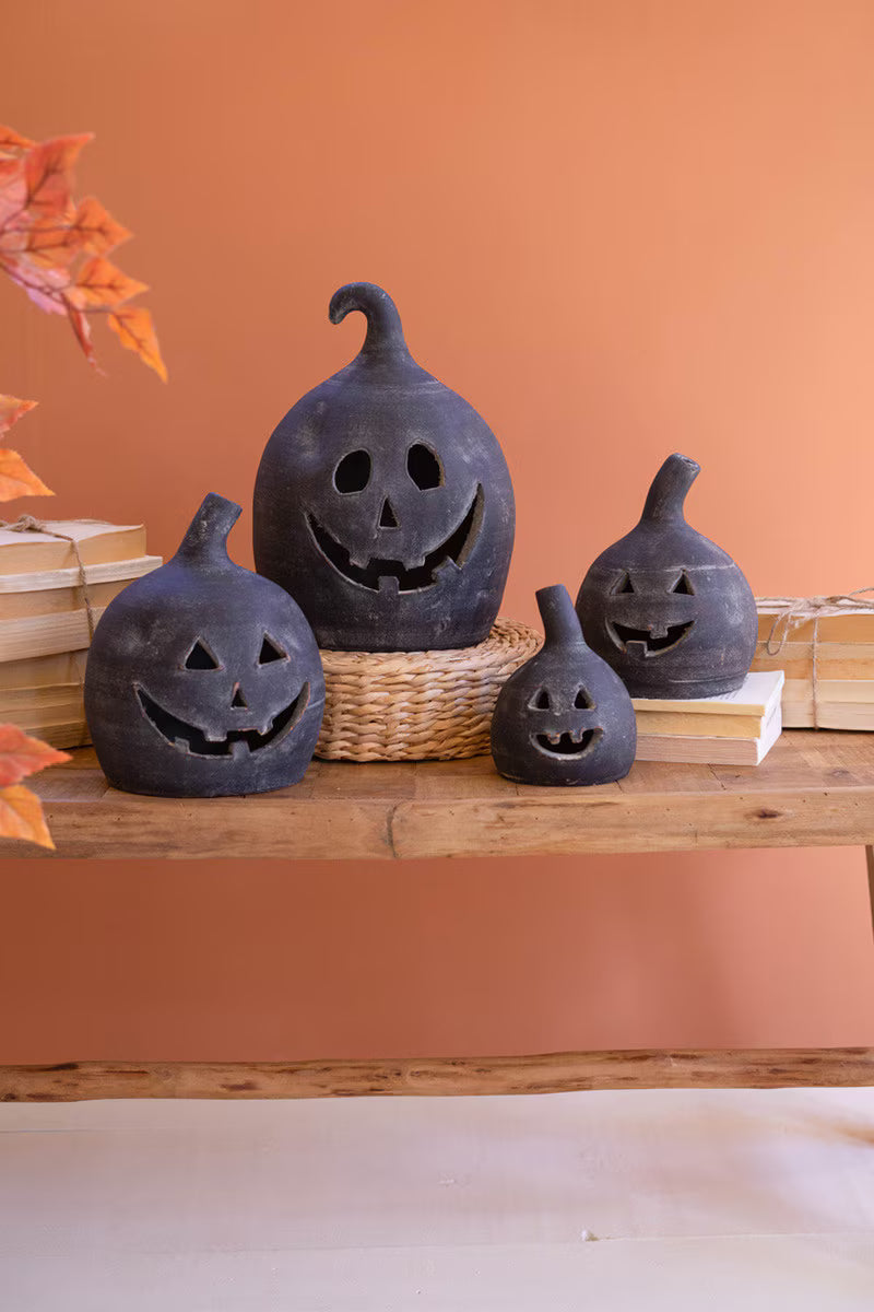 Set Of Two Small Clay Jack-O-Lanterns - Black By Kalalou