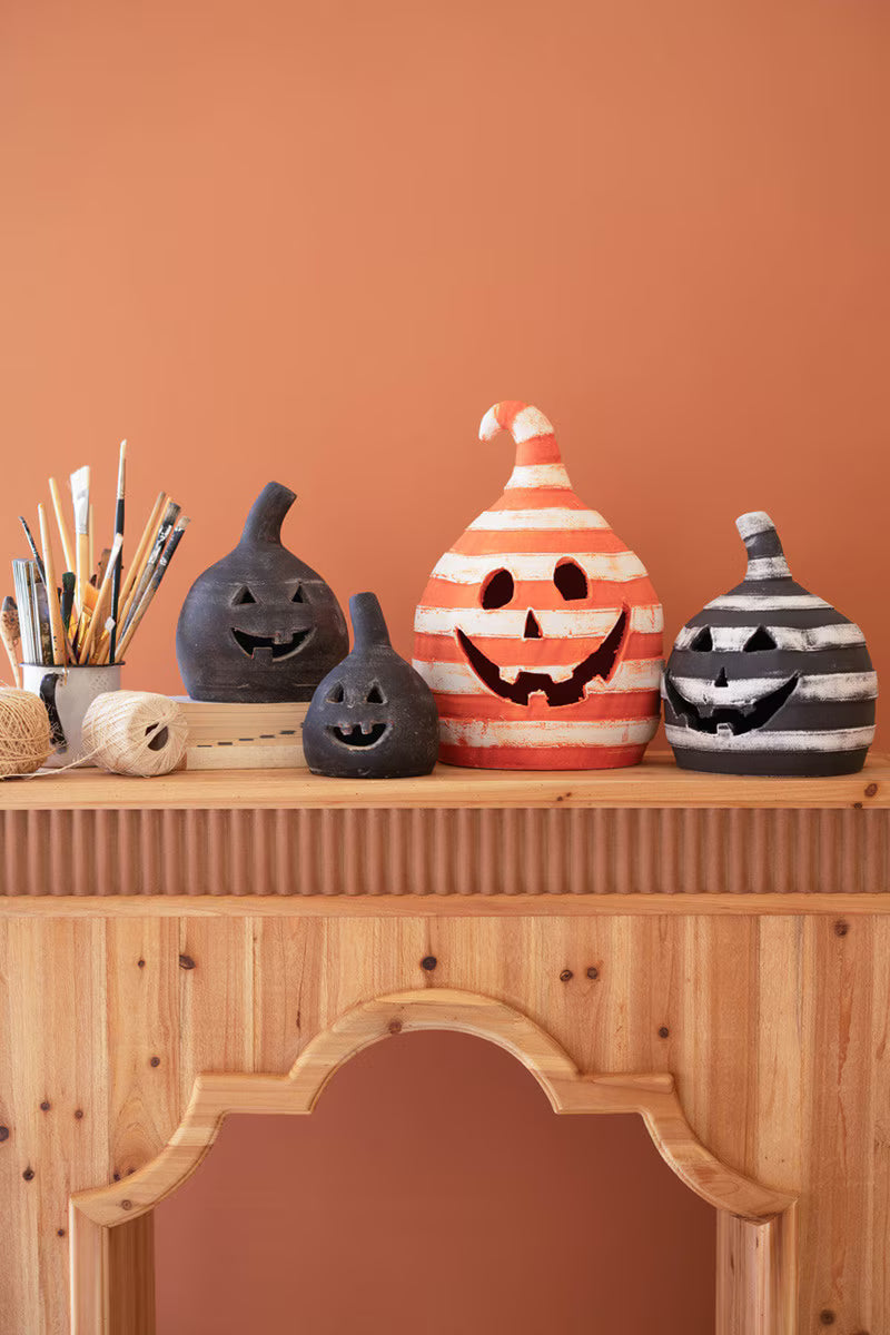 Set Of Two Small Clay Jack-O-Lanterns - Black By Kalalou