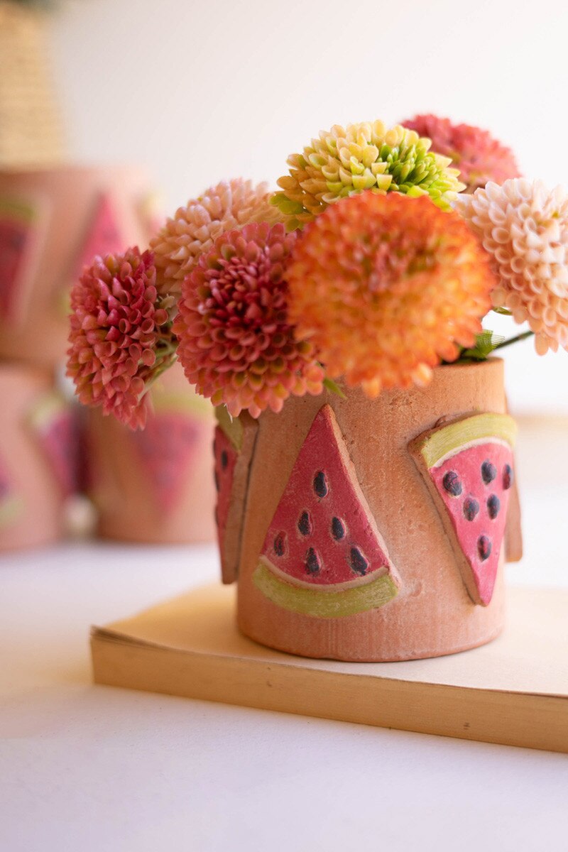 Short Clay Watermelon Vase By Kalalou