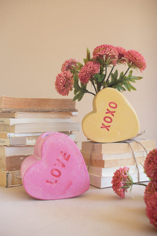 Set Of Two Clay Valentine Heart Vases By Kalalou
