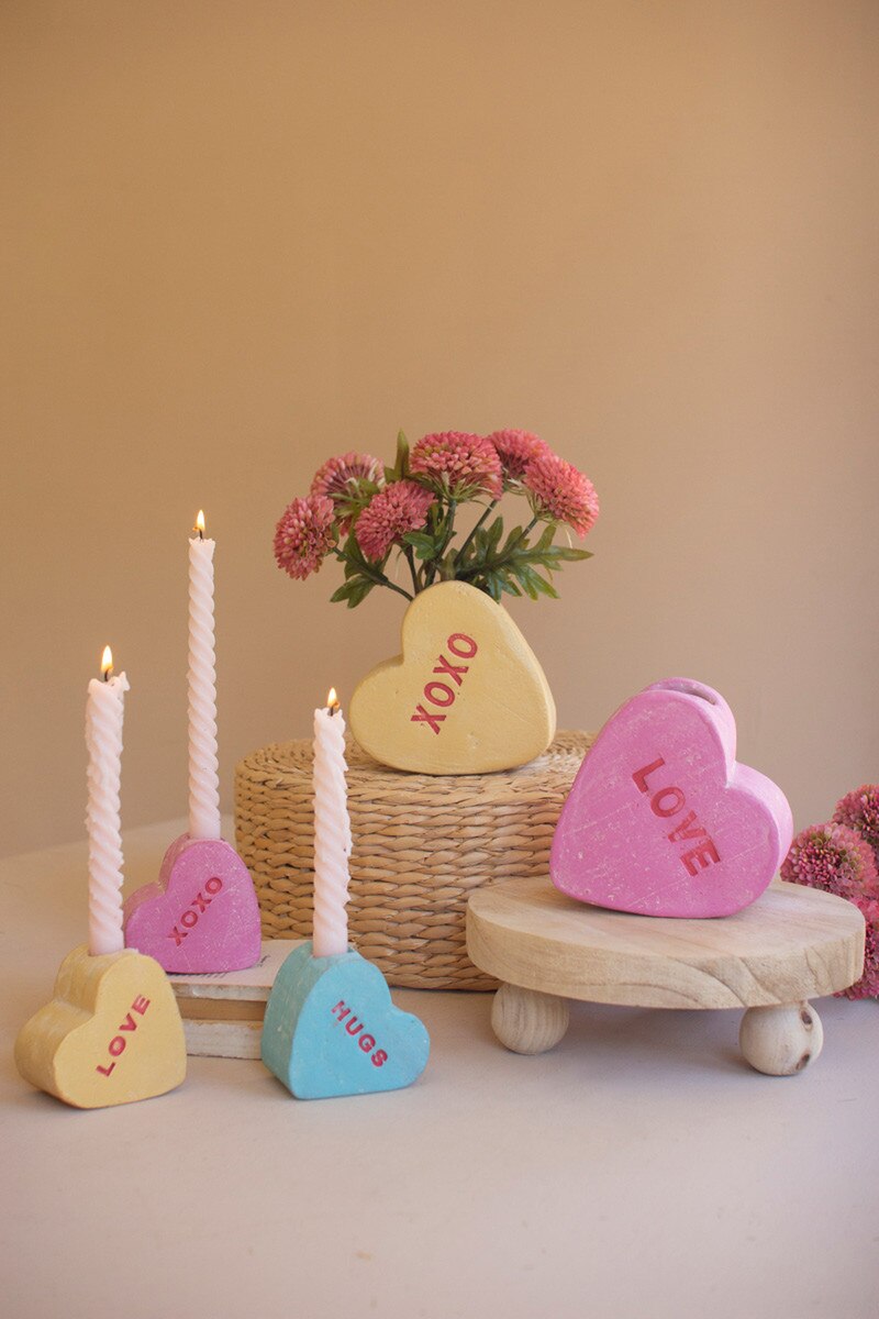 Set Of Two Clay Valentine Heart Vases By Kalalou