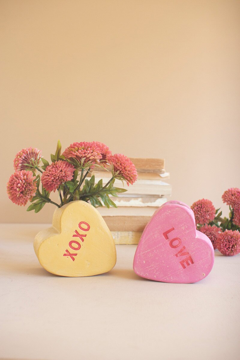 Set Of Two Clay Valentine Heart Vases By Kalalou