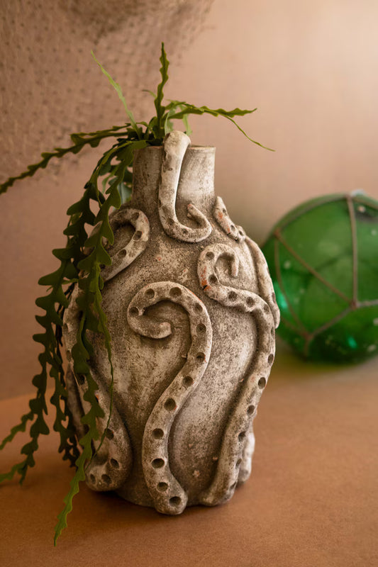 Painted Clay Octopus Vase By Kalalou