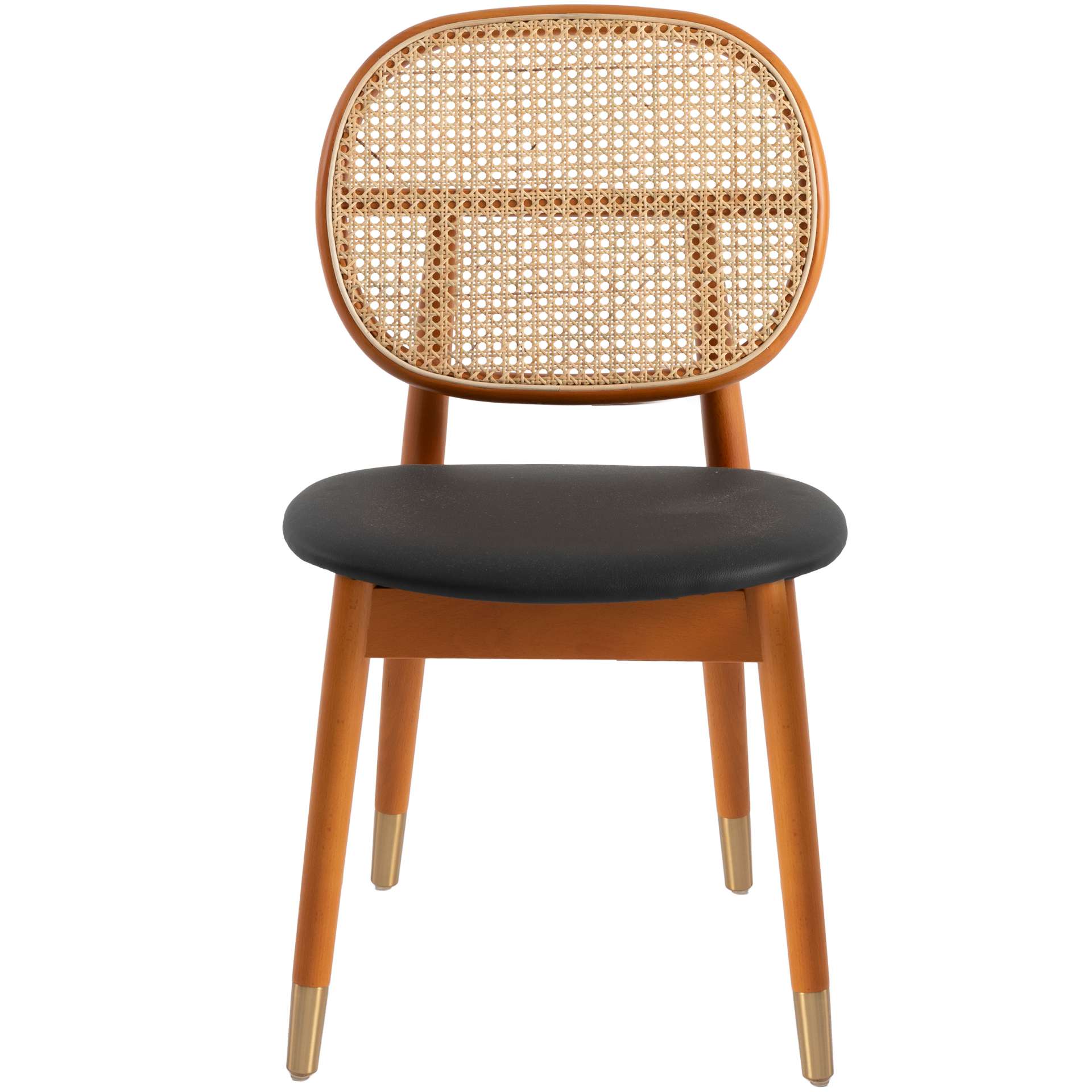 LeisureMod Holbeck Wicker Dining Chair with Upholstered Leather Seat and Beech Wood Legs | Dining Chairs | Modishstore - 3