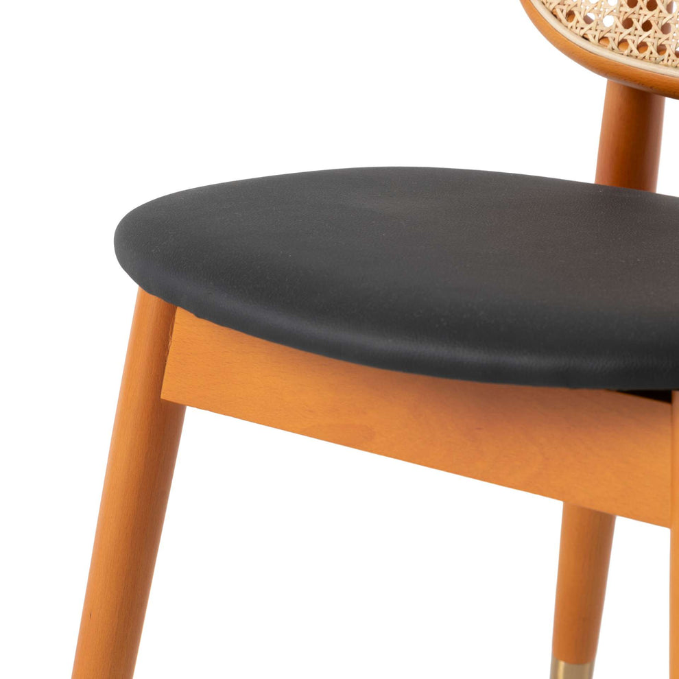 LeisureMod Holbeck Wicker Dining Chair with Upholstered Leather Seat and Beech Wood Legs | Dining Chairs | Modishstore - 7
