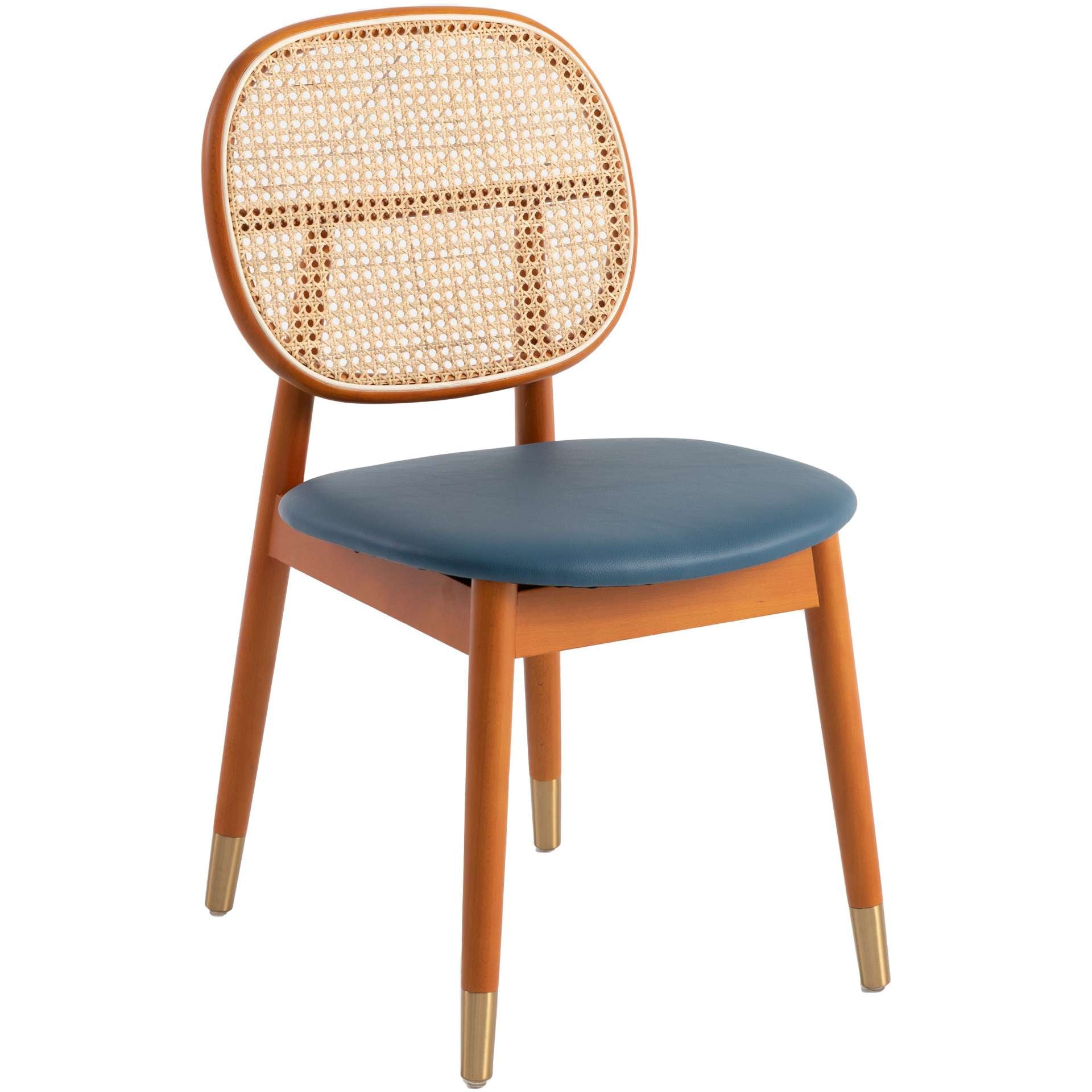 LeisureMod Holbeck Wicker Dining Chair with Upholstered Leather Seat and Beech Wood Legs | Dining Chairs | Modishstore - 40
