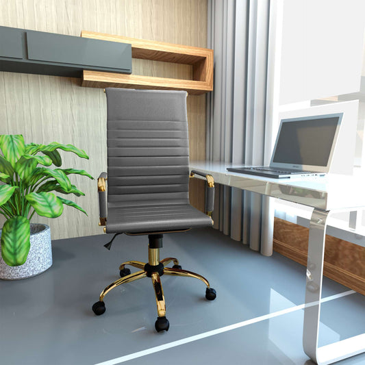 LeisureMod Harris High-Back Leatherette Office Chair With Gold Frame | Office Chairs | Modishstore