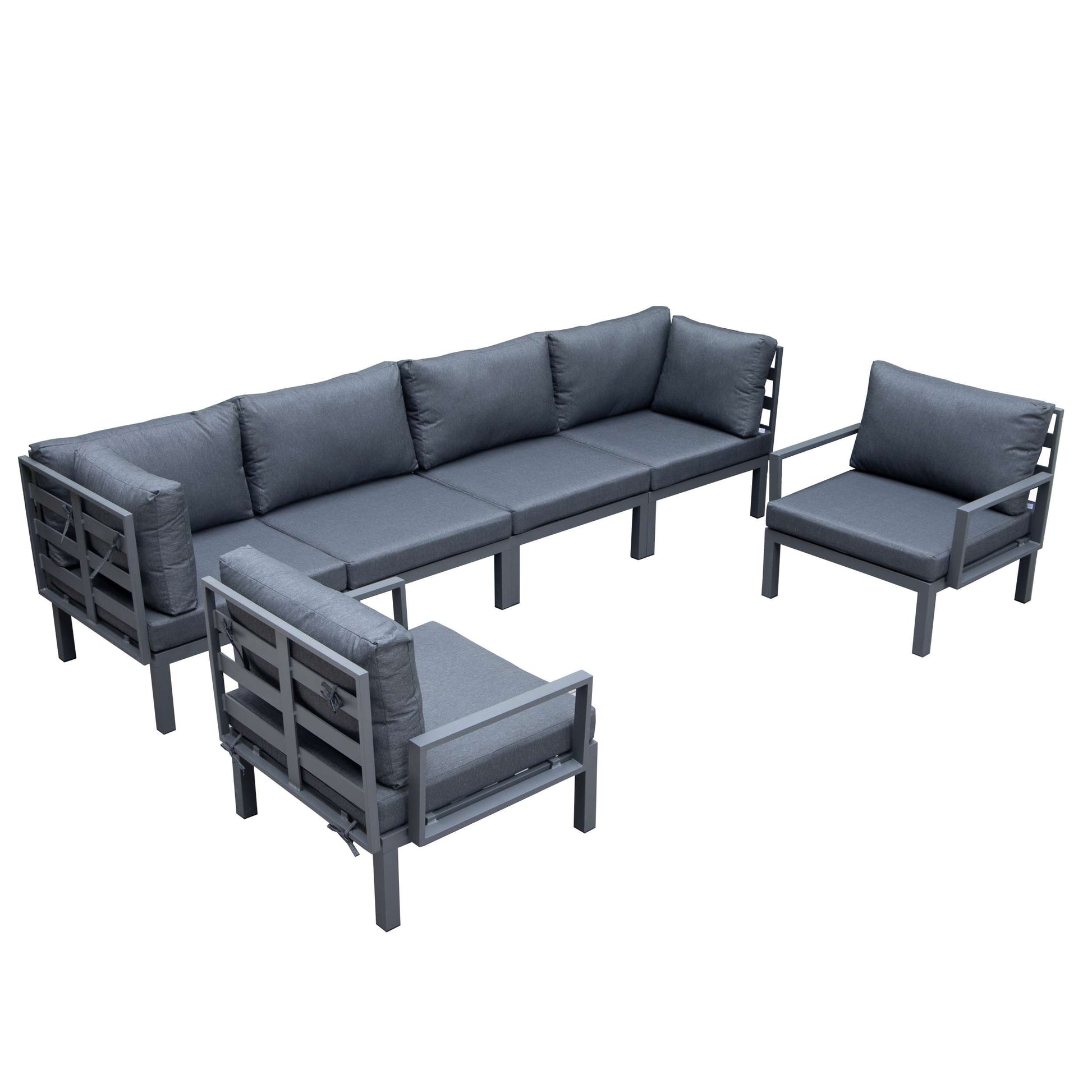 LeisureMod Hamilton 6-Piece Aluminum Patio Conversation Set With Cushions | Outdoor Sofas, Loveseats & Sectionals | Modishstore - 3
