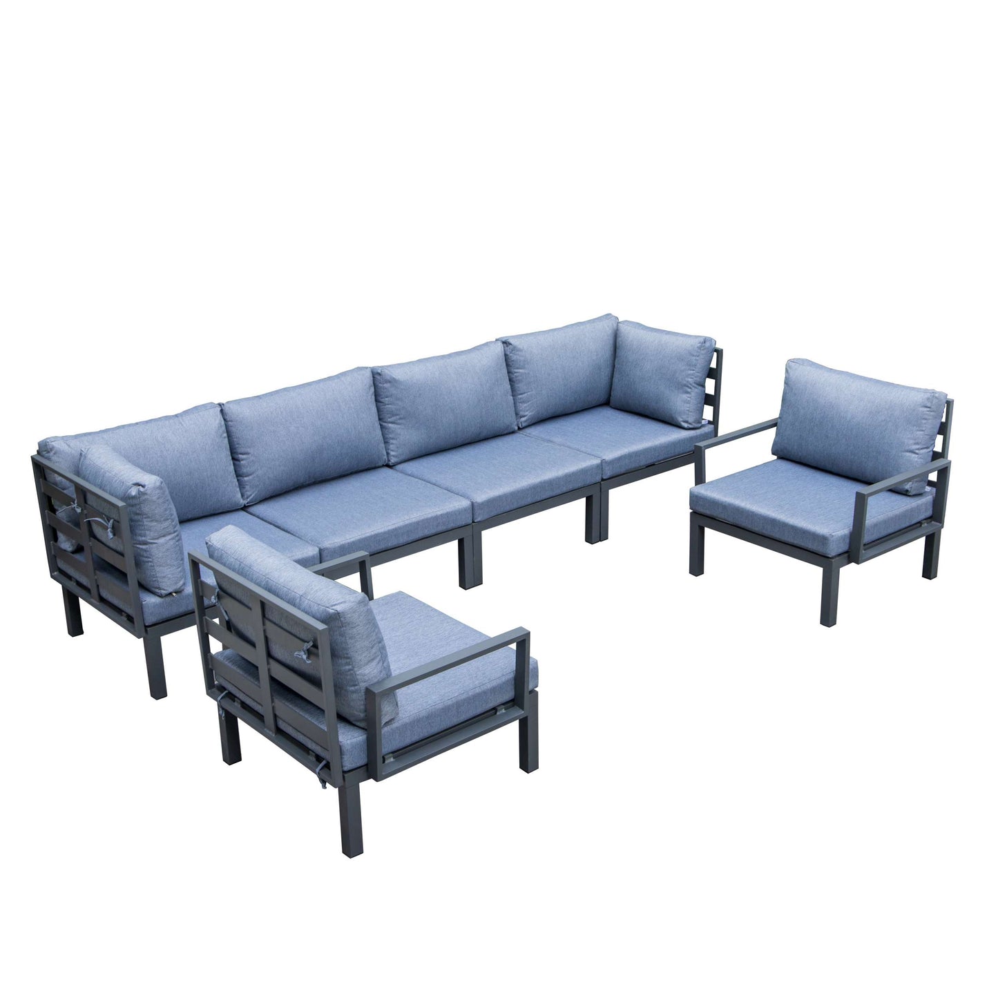 LeisureMod Hamilton 6-Piece Aluminum Patio Conversation Set With Cushions | Outdoor Sofas, Loveseats & Sectionals | Modishstore - 19