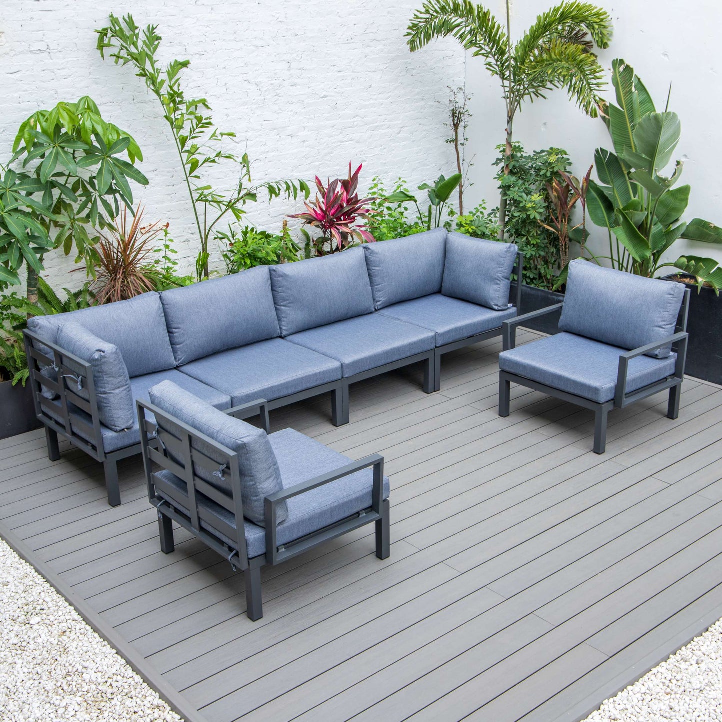 LeisureMod Hamilton 6-Piece Aluminum Patio Conversation Set With Cushions | Outdoor Sofas, Loveseats & Sectionals | Modishstore - 21