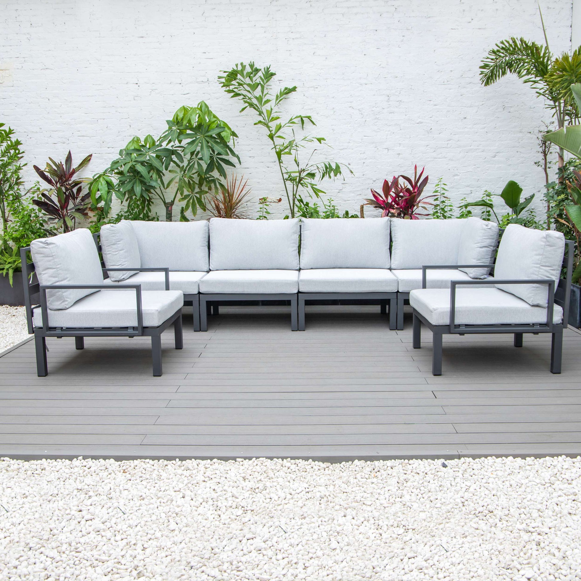 LeisureMod Hamilton 6-Piece Aluminum Patio Conversation Set With Cushions | Outdoor Sofas, Loveseats & Sectionals | Modishstore - 55