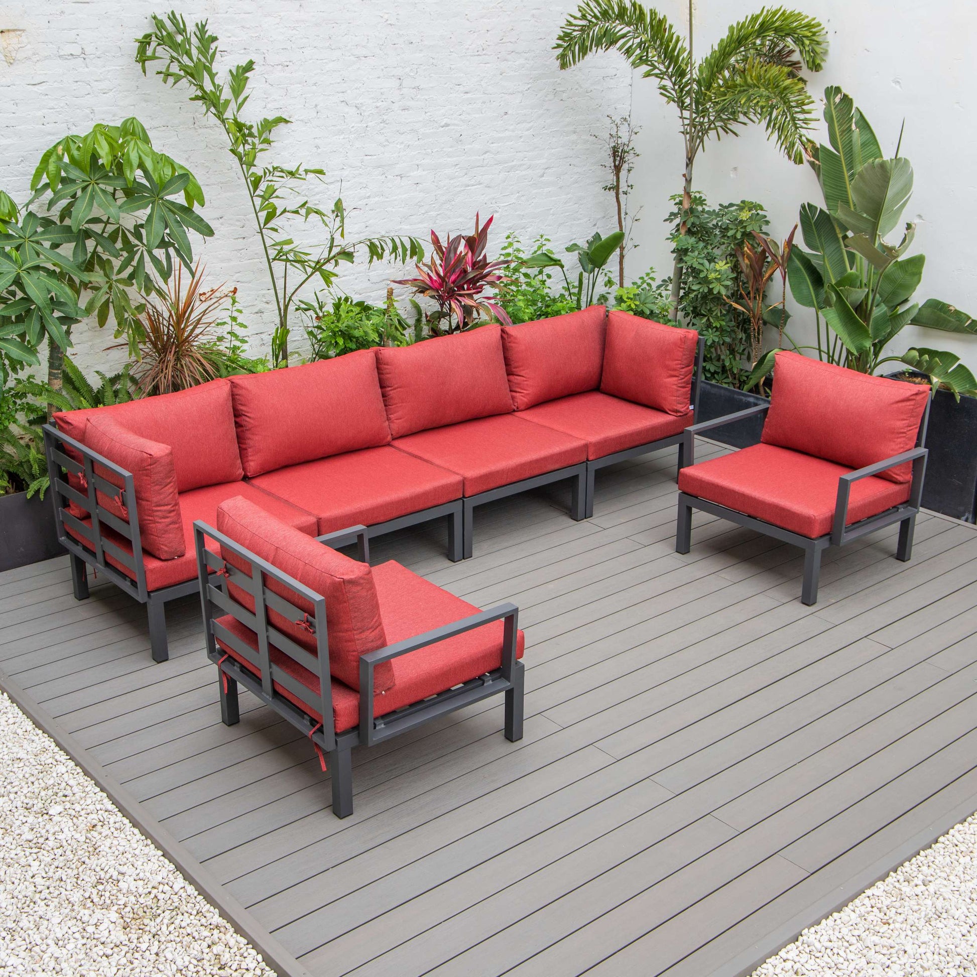 LeisureMod Hamilton 6-Piece Aluminum Patio Conversation Set With Cushions | Outdoor Sofas, Loveseats & Sectionals | Modishstore - 78