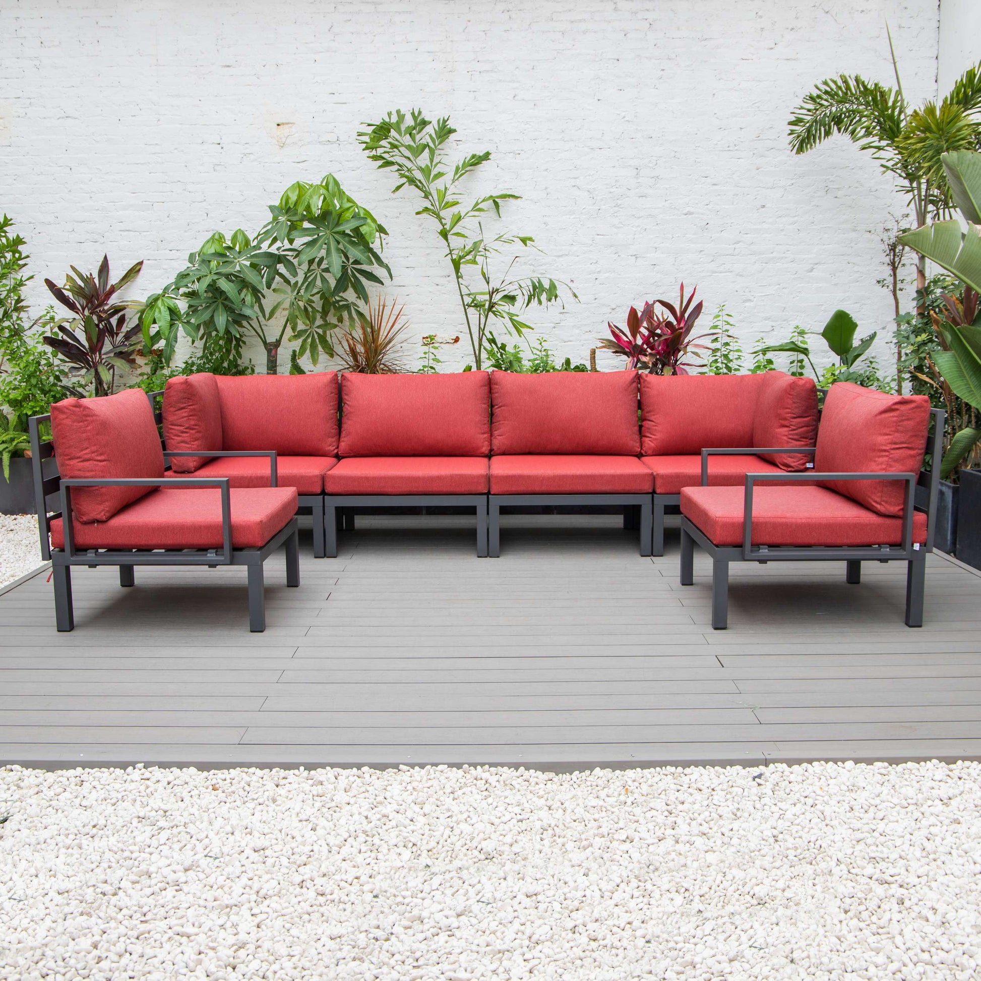 LeisureMod Hamilton 6-Piece Aluminum Patio Conversation Set With Cushions | Outdoor Sofas, Loveseats & Sectionals | Modishstore - 79