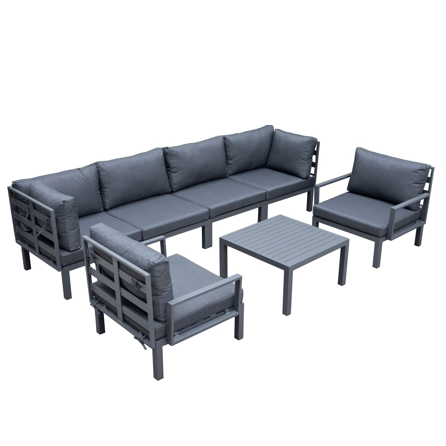 LeisureMod Hamilton 7-Piece Aluminum Patio Conversation Set With Coffee Table And Cushions | Outdoor Sofas, Loveseats & Sectionals | Modishstore - 2