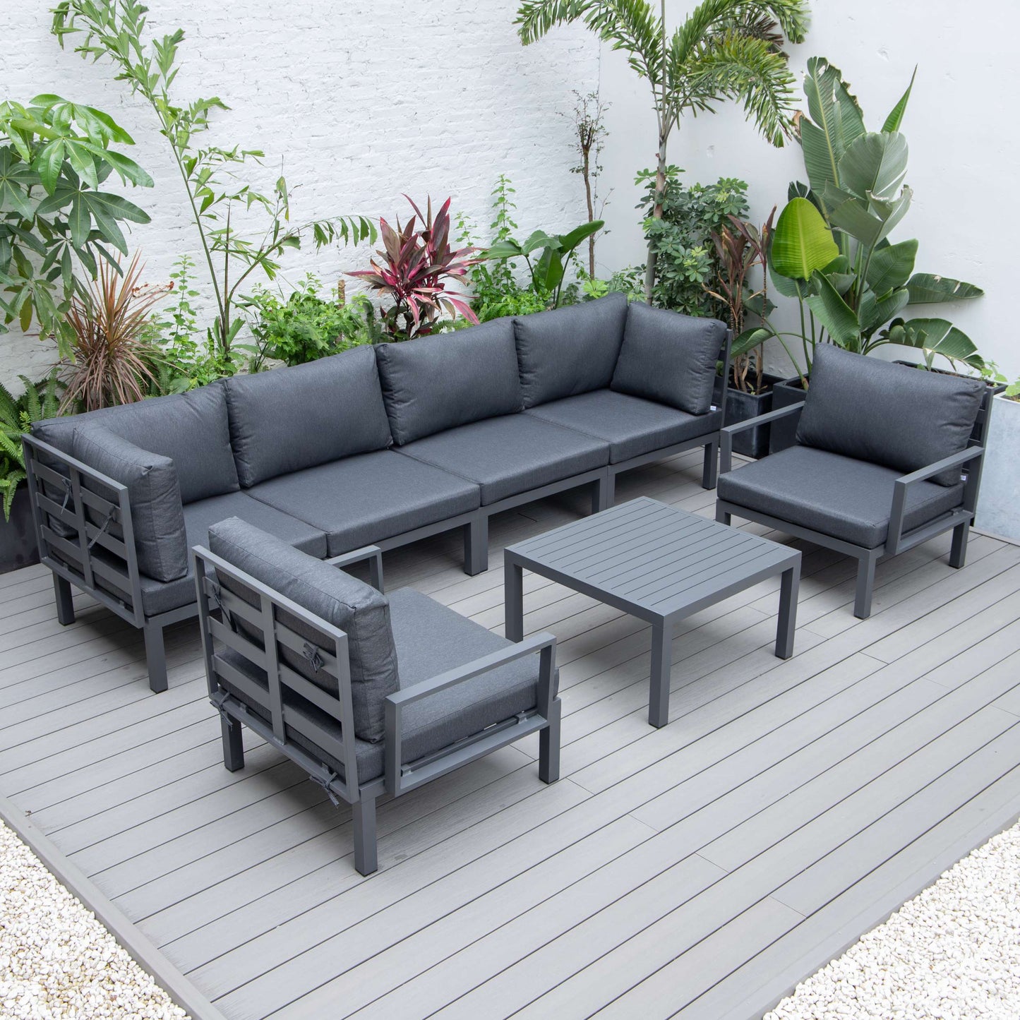 LeisureMod Hamilton 7-Piece Aluminum Patio Conversation Set With Coffee Table And Cushions | Outdoor Sofas, Loveseats & Sectionals | Modishstore - 4