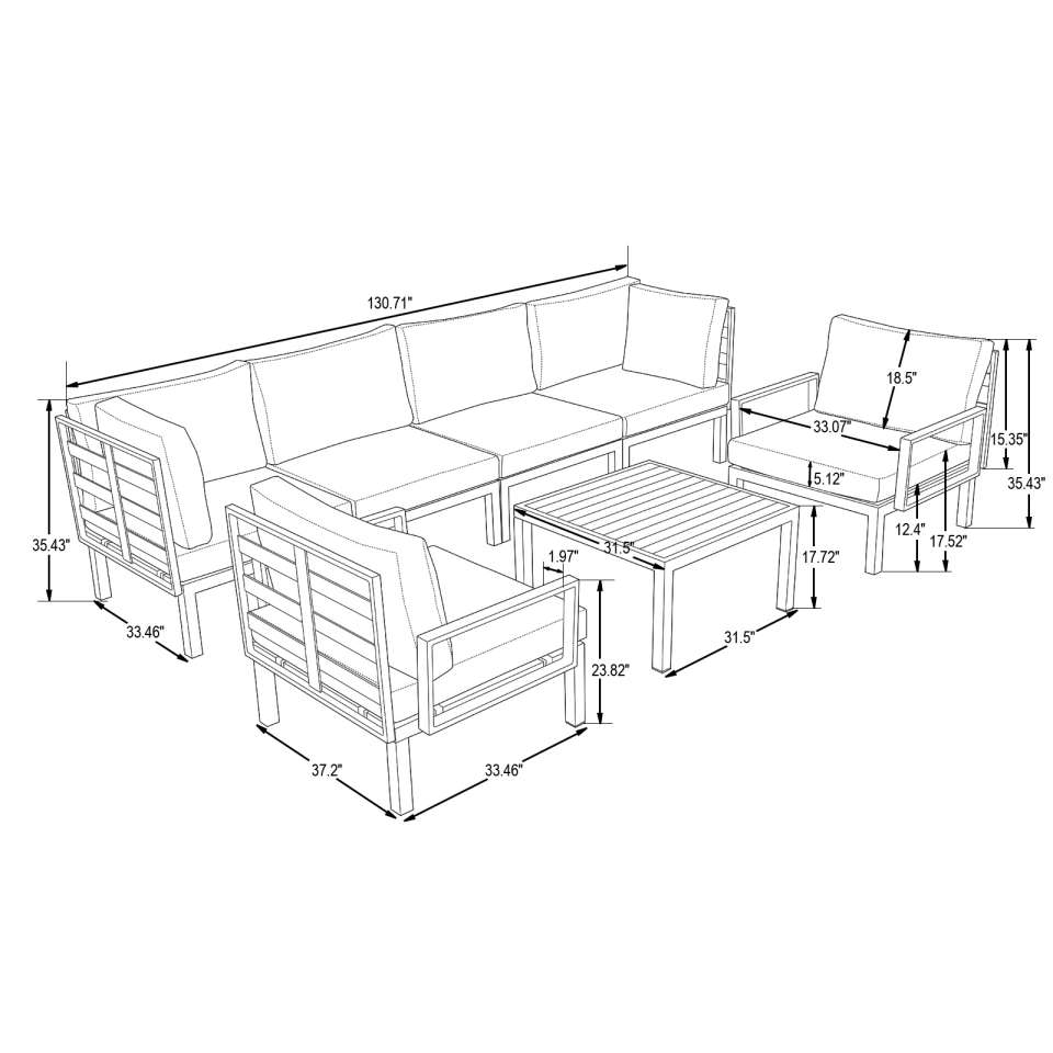 LeisureMod Hamilton 7-Piece Aluminum Patio Conversation Set With Coffee Table And Cushions | Outdoor Sofas, Loveseats & Sectionals | Modishstore - 3