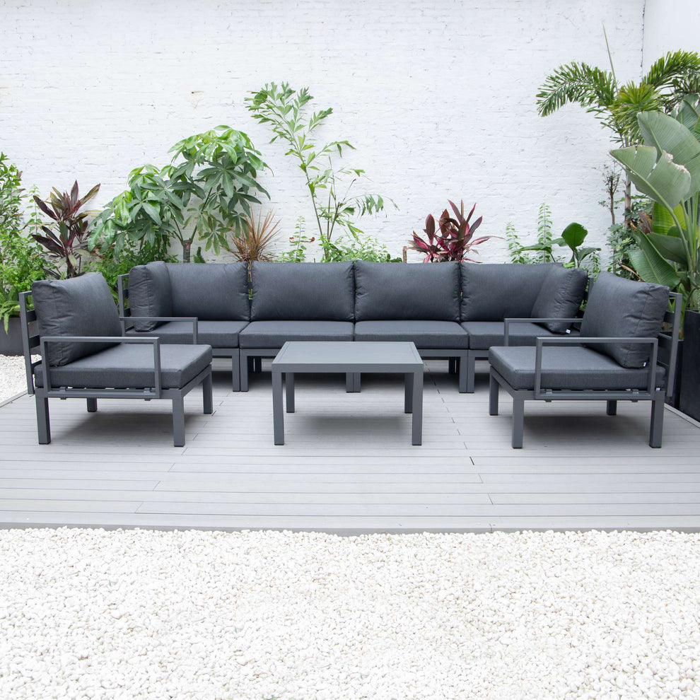 LeisureMod Hamilton 7-Piece Aluminum Patio Conversation Set With Coffee Table And Cushions | Outdoor Sofas, Loveseats & Sectionals | Modishstore