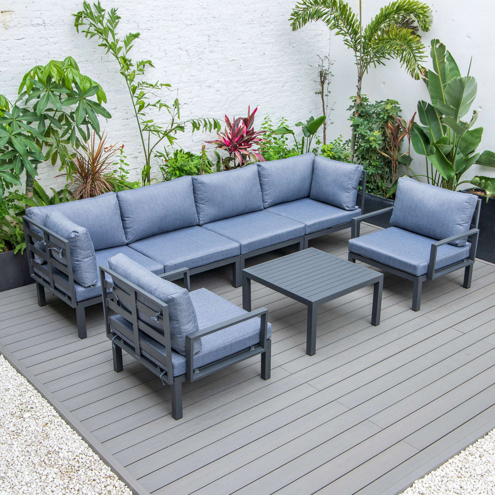 LeisureMod Hamilton 7-Piece Aluminum Patio Conversation Set With Coffee Table And Cushions | Outdoor Sofas, Loveseats & Sectionals | Modishstore - 24