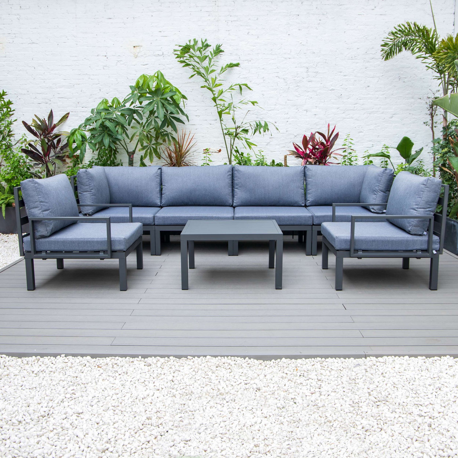 LeisureMod Hamilton 7-Piece Aluminum Patio Conversation Set With Coffee Table And Cushions | Outdoor Sofas, Loveseats & Sectionals | Modishstore - 23