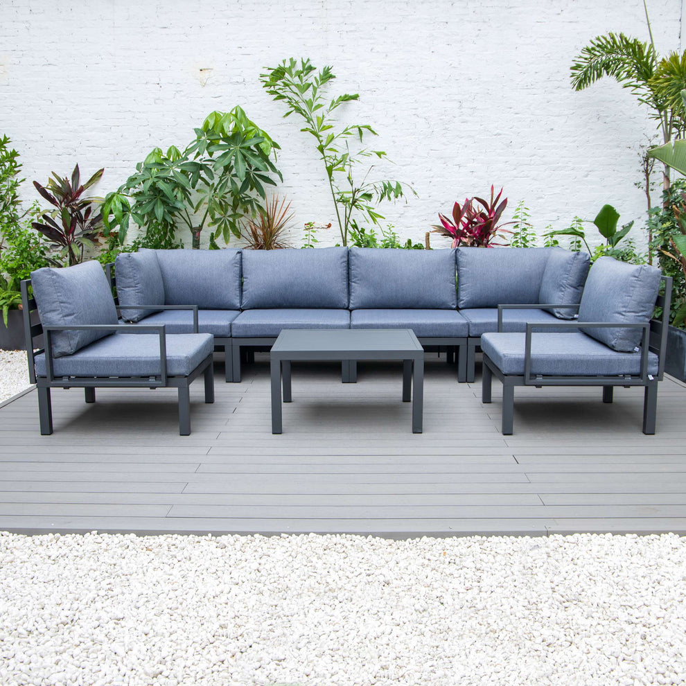 LeisureMod Hamilton 7-Piece Aluminum Patio Conversation Set With Coffee Table And Cushions | Outdoor Sofas, Loveseats & Sectionals | Modishstore - 23