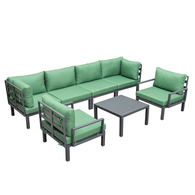 LeisureMod Hamilton 7-Piece Aluminum Patio Conversation Set With Coffee Table And Cushions | Outdoor Sofas, Loveseats & Sectionals | Modishstore - 42