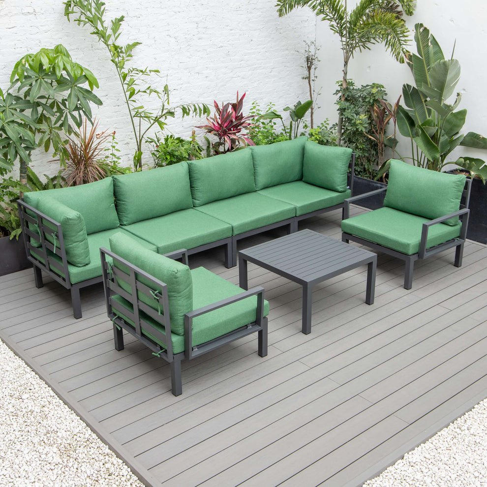 LeisureMod Hamilton 7-Piece Aluminum Patio Conversation Set With Coffee Table And Cushions | Outdoor Sofas, Loveseats & Sectionals | Modishstore - 44