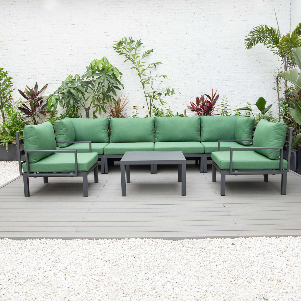 LeisureMod Hamilton 7-Piece Aluminum Patio Conversation Set With Coffee Table And Cushions | Outdoor Sofas, Loveseats & Sectionals | Modishstore - 43