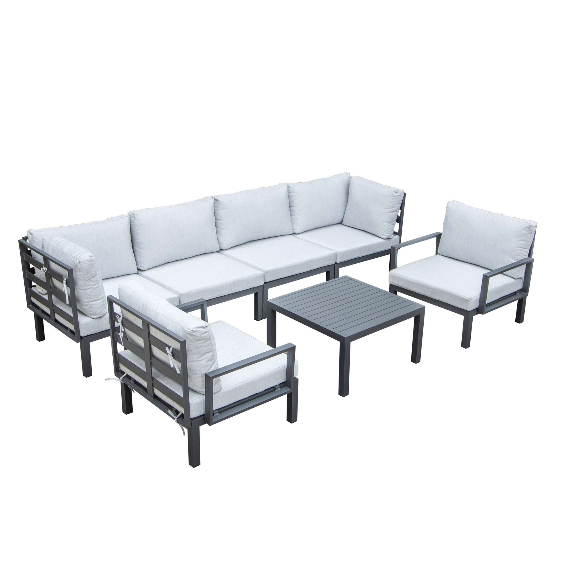 LeisureMod Hamilton 7-Piece Aluminum Patio Conversation Set With Coffee Table And Cushions | Outdoor Sofas, Loveseats & Sectionals | Modishstore - 62