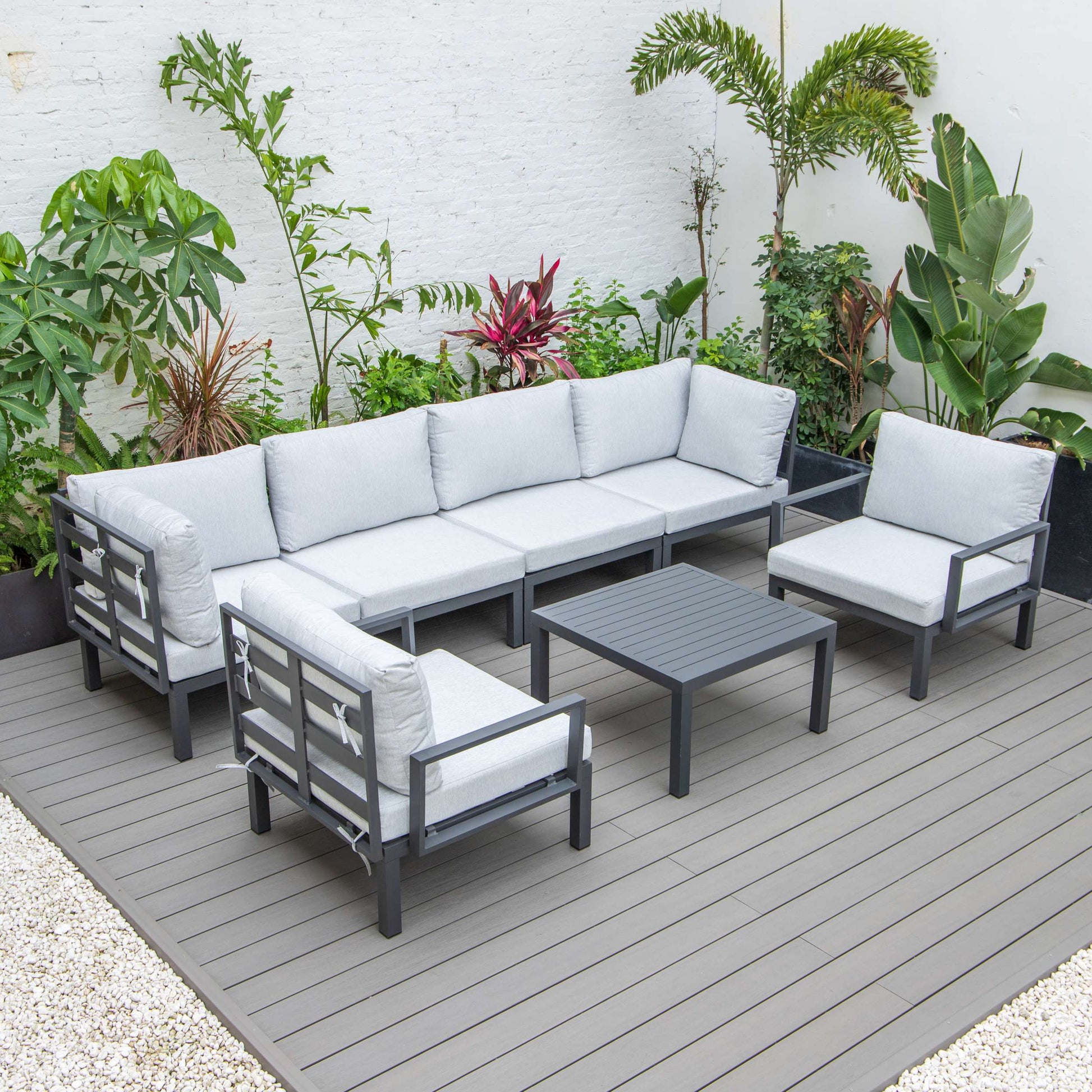 LeisureMod Hamilton 7-Piece Aluminum Patio Conversation Set With Coffee Table And Cushions | Outdoor Sofas, Loveseats & Sectionals | Modishstore - 63