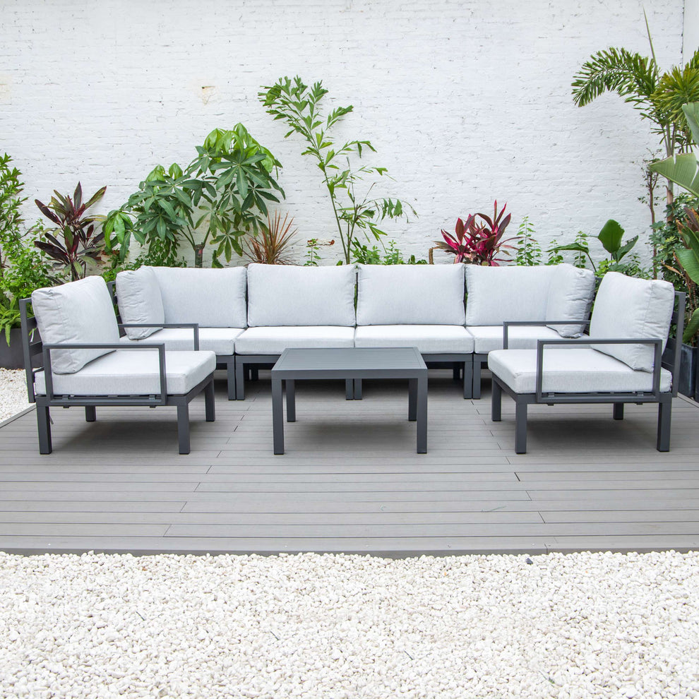 LeisureMod Hamilton 7-Piece Aluminum Patio Conversation Set With Coffee Table And Cushions | Outdoor Sofas, Loveseats & Sectionals | Modishstore - 64