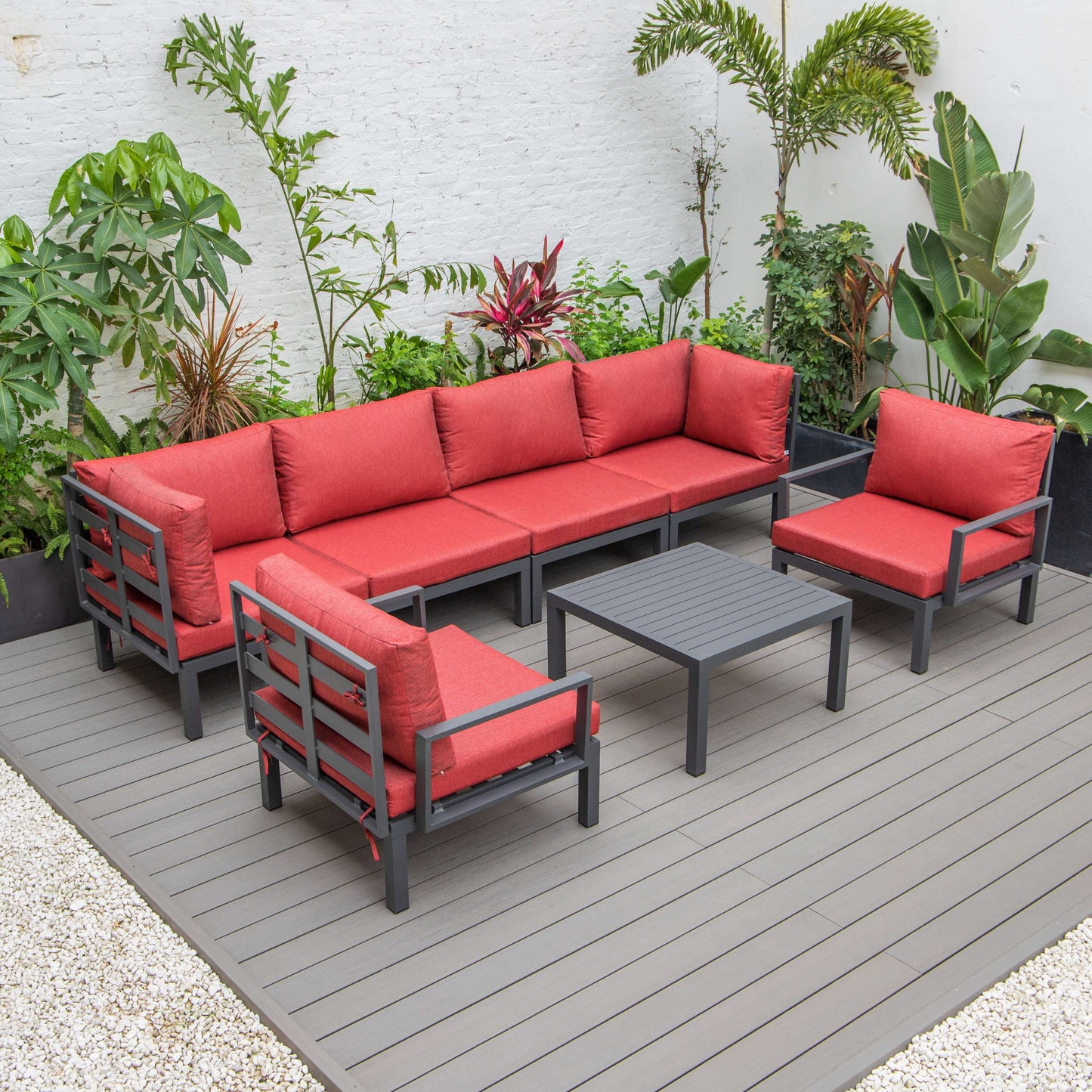 LeisureMod Hamilton 7-Piece Aluminum Patio Conversation Set With Coffee Table And Cushions | Outdoor Sofas, Loveseats & Sectionals | Modishstore - 89