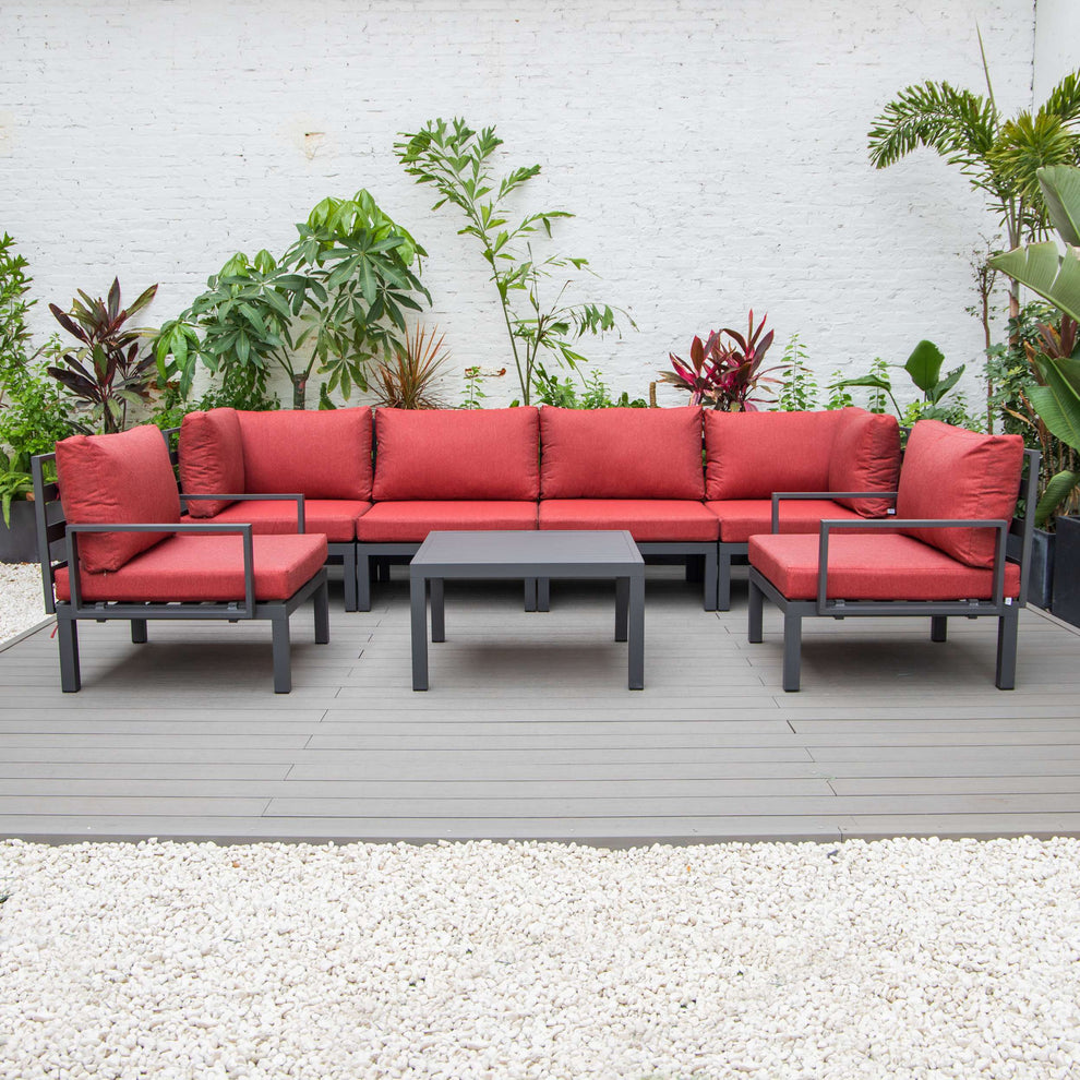 LeisureMod Hamilton 7-Piece Aluminum Patio Conversation Set With Coffee Table And Cushions | Outdoor Sofas, Loveseats & Sectionals | Modishstore - 90
