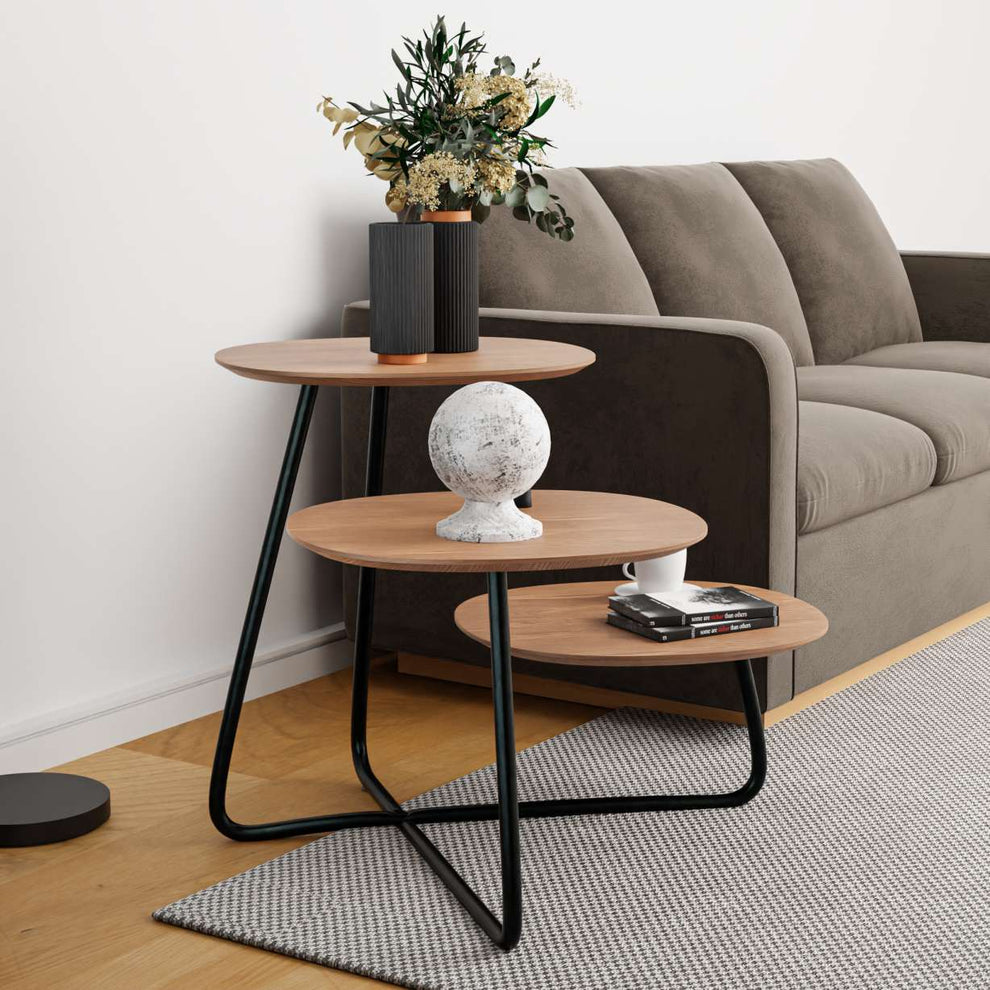 LeisureMod Hazelton Multi-Top End Tables with Manufactured Wood Top and Powder Coated Steel Frame | Side Tables | Modishstore