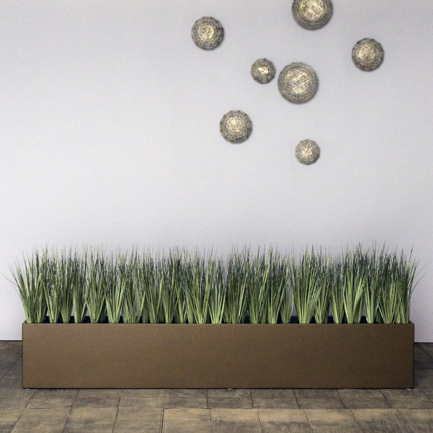 Grass: Cortada Grass in Custom Rectangle Bronze Black Planter By Gold Leaf | Planters, Troughs & Cachepots | Modishstore - 1