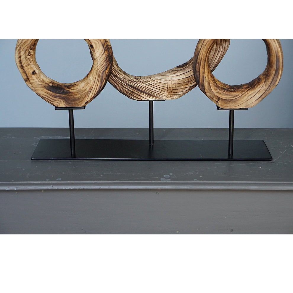 Wood Ring Sculpture x3 on Stand By Gold Leaf | Sculptures | Modishstore - 5