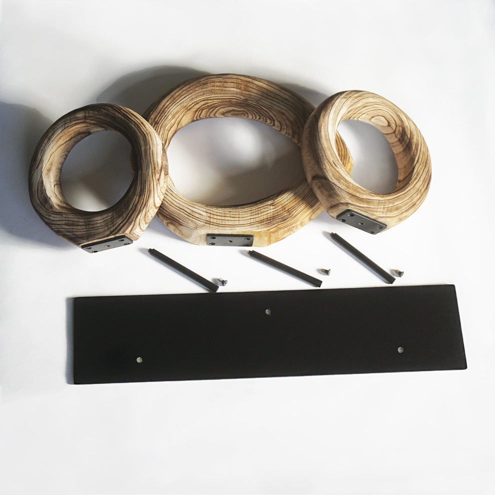 Wood Ring Sculpture x3 on Stand By Gold Leaf | Sculptures | Modishstore - 6