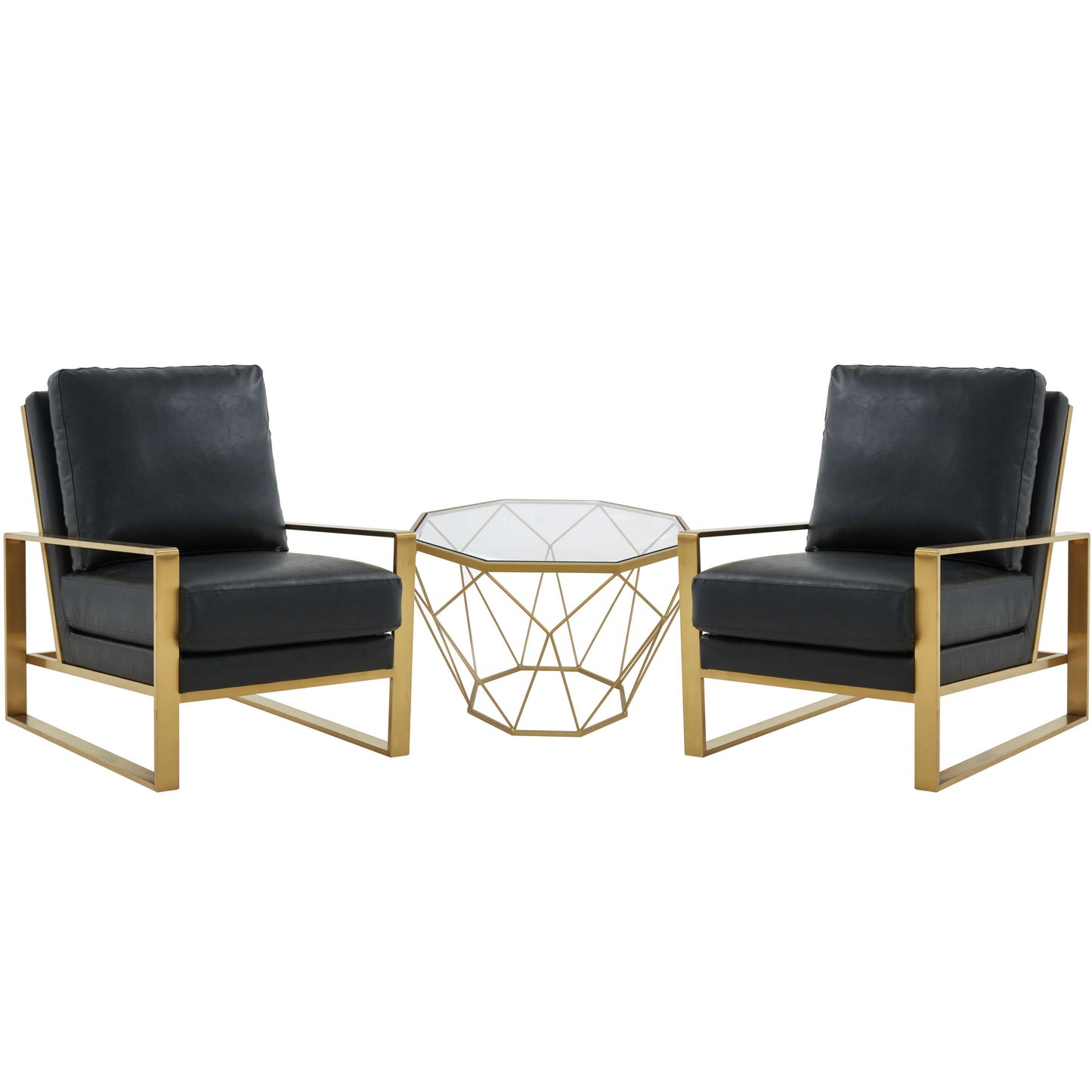 LeisureMod Jefferson Leather Armchair with Gold Frame and Octagon Coffee Table with Geometric Base | Armchairs | Modishstore - 2